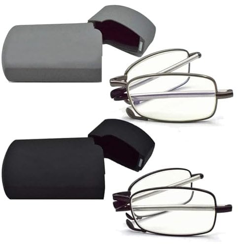 sevenplus 2 Pack Reading Glasses Blue Light Blocking, Anti UV Glare, Foldable Computer Spring Hinge Readers for Women Man 4.0X