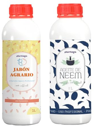 PLANTAWA Confezione risparmio sapone di potassio 1L + olio di Neem 1L, 100% naturale protezione orto, sostenibile, alta concentrazione, mosca bianca, ragno rosso, afide, cocciniglia
