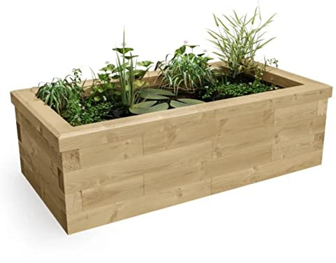 WoodBlocX Raised Pond Kit- Wooden Garden Pond For Fish, Plants & Other Wildlife. Outdoor Water Features For The Garden- Easy To Install & No Power Tools Needed -(1.5 x 0.75 x 0.45m)