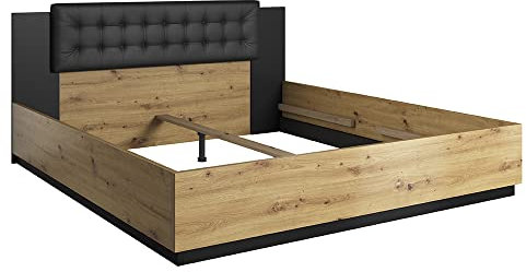 Lomadox Doppelbett Schlafzimmer ohne Lattenrost, Liegefläche 180 x 200 cm in Artisan Eiche Nb. mit schwarz, B/H/T: ca. 186/90/205 cm