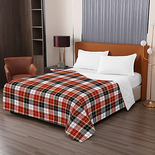 Odot Tagesdecke Bettüberwurf Steppdecke, 3D Kariert Drucken Bedspreads aus Mikrofaser Unterfüttert und Gesteppt Waschbare weich Wohndecke für Einzelbett Doppelbett (100x150cm,rot)