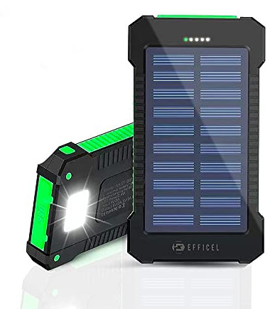 EFFICEL Solar Power Bank 10000mAh, Caricatore solare portatile 2A, Batteria esterna USB-C a ricarica rapida con torcia a LED per attività di campeggio all'aperto