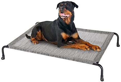 Veehoo Erhöhtes Hundeliege Outdoor, Kühlendes Hundebett für Große Hunde, Langlebiges Haustier-Hängemattenbett mit rutschfesten Füßen, Waschbares kaubeständiges Mesh, Große, Schwarz Silber