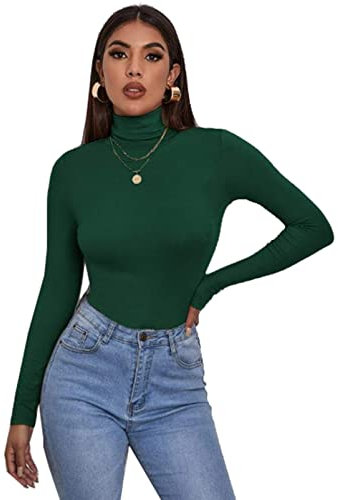 Zaif & Hari® Women's Polo Roll Neck Long Sleeve Turtle Neck Jumper - Ladies Plain Mockneck Casual Top (Bottle Green, 16-18)
