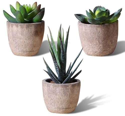 Plantes Artificielle, 3 Pièces Mini Plantes Artificielles Interieur, Plantes Succulentes Artificielles avec Pot, Petite Fausses Plantes Vertes Décoration pour Maison Balcon Bureau Salle de Bain Déco