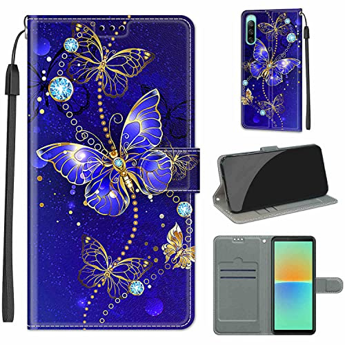 TOMYOU Handyhülle für Sony Xperia 10 IV Hülle, Blauer Schmetterling | Standfunktion, Kartenfach, Magnetisch, Stoßfeste Schutzhülle, Flip Leder, Klapphülle