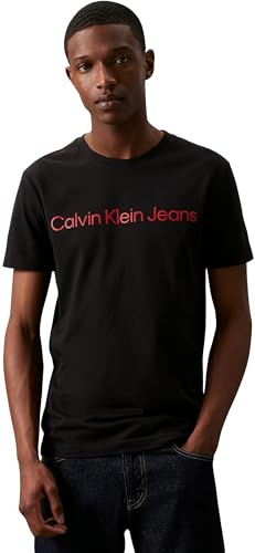 Calvin Klein Herren T-Shirt Kurzarm Core Institutional Logo Slim Tee Rundhalsausschnitt, Schwarz (Ck Black/Salsa), M