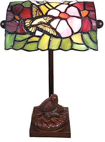 HAES DECO - Tiffany Tischlampe 15x15x33 cm Grün Rosa Glas Vogel Tiffany Schreibtischlampe Tiffany Lampen Buntglas