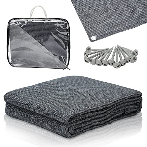 Ansobea Tapis d'auvent de qualité supérieure, Tapis de Tente Gris bleuâtre, Tapis de Camping en polyéthylène Haute densité, Tapis pour Tente avec 12 Trous, 13 piquets et Sac de, 250x250cm