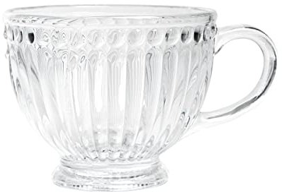 HOMLA Tasse Barrel Gestreiftes Glas mit Fuß - Tassen für Tee, Kaffee - Interessante Form und Dezente Dekorelemente - Ergonomischer Griff - Hergestellt aus Dickem Glas - 360 ml