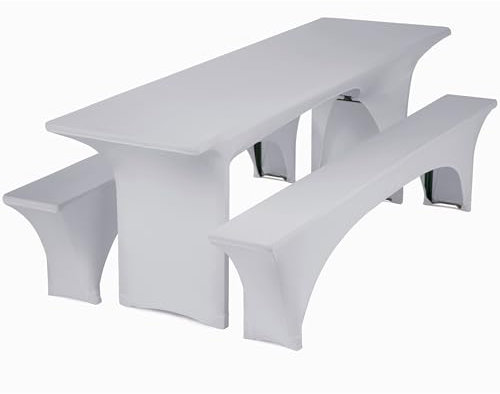 Gräfenstayn® Leopold Stretch - Biertischhussen-Set 3 TLG für Bierzeltgarnitur - 50cm oder 70cm Tischbreite - mit Öko-Tex Siegel Standard 100 : Geprüftes Vertrauen (Grau, 70x220cm)