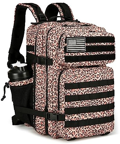 KXBUNQD Militärischer taktischer Rucksack, 45 l, Wanderrucksack, für Herren und Damen, Molle-Armee-Rucksack, Tagesrucksack für Camping, Angeln, Reisen, Bernstein-Leopardenmuster, X-Large,
