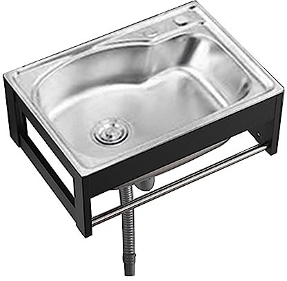 lavabo a parete, Lavelli Commerciale 1 Vasca Autoportante Professionale, Lavabo di Utilità Lavello in acciaio inox a vasca singola, per Garage, Lavanderia, Officina (58x43x21cm)