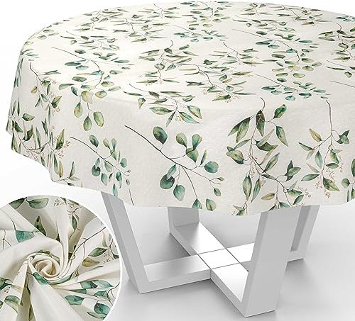 Stoff Tischdecke Tischwäsche Textil Tischtuch Baumwolle Polyester Gewebe abwaschbar pflegeleicht, in rund oval eckig Botanika Rund 120cm Schnittkante