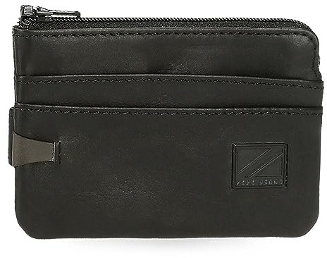 Pepe Jeans Marshal Portefeuilles et Porte-Monnaie en Cuir de Vachette Noir, Marron, Bleu et Gris, Noir, Talla única, Porte-Monnaie Marshal