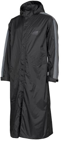 FAST WAY Regenmantel, Lange Regenjacke, Wasserdichter & Winddichter Regenponcho, Ideal für Rollerfahrer, Abnehmbare Kapuze, Reflexmaterial, Grau, Größe L