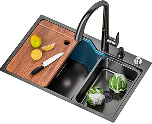 WhfPs Fregaderos de Cocina con Grifo extraíble, Montaje Superior o Inferior, Juego de Fregadero Estilo rústico con Lavabo sobre Lavabo y dispensador de jabón