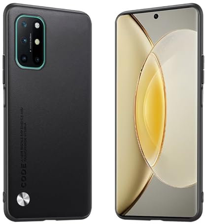 Longstong Handyhülle Passend für OnePlus 8T / OnePlus 9R (6.55), Code-Serie Metall-Leder Hülle Schutzhülle - Schwarz