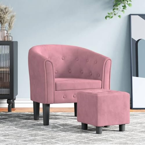 Toshilian Fauteuil avec Repose Pied, Fauteuils Chaise de Salon Fauteuil Relax Relax avec Tabouret Fauteuil Cabriolet avec Repose-Pied Rose Velours