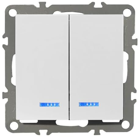 LumenTEC Doppel-Lichtschalter mit Beleuchtung, Weiß, Wippschalter, Druckknopf, EIN-AUS