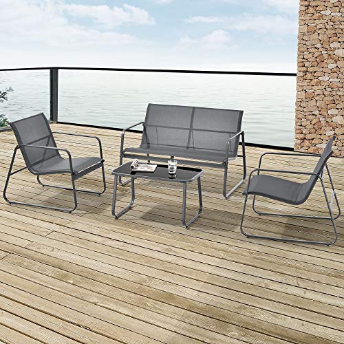 casa.pro Gartenmöbel-Set Anzi 4-TLG. Outdoor Sitzgruppe Grau Balkonmöbel Set aus 1 Tisch, 1 Bank, 2 Stühle Terrasse Loungemöbelset wetterfest