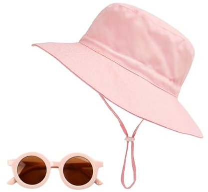 HDGSAFD 1 chapeau de soleil pour enfant - Avec 1 paire de lunettes de soleil pour enfant - Chapeau de soleil d'été - Chapeau de plage rose - Chapeau de pêche pour enfants - Chapeau de soleil respirant