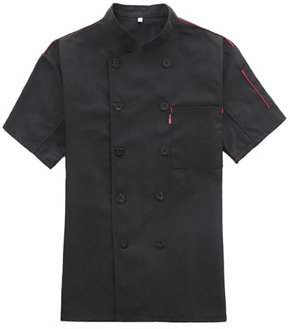 Duohropke Veste de cuisinier à manches courtes brodée sur mesure Hôtel Cuisine Restaurant Uniforme de travail Boulangerie Réchaud Service alimentaire T-shirt pour hommes et femmes, Noir , XXL