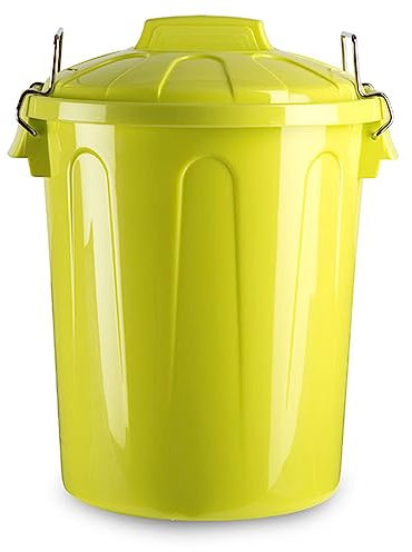 Tradineur - Cubo de Basura de plástico - Incluye Tapa y Asas metalicas - Contenedor de residuos - Capacidad de 21 litros - 42,2 x 33,8 x 33,8 cm - Color Amarillo