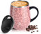 Ideus® Kaffeebecher 470 ml (16 oz), doppelwandige vakuumisolierte Kaffee- und Teetasse aus Edelstahl mit rutschfestem Griff und Schiebemoduldeckel und großem Volumen (Leopard Rosa)