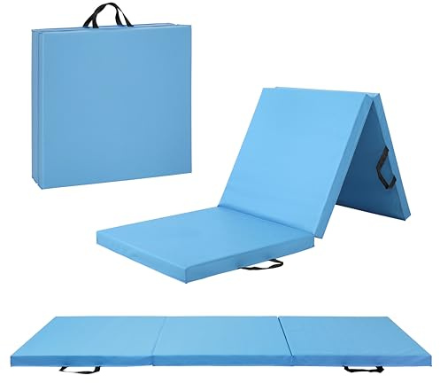 CAP Barbell Folding Exercise Mat – Durable, Anti-Tear, Thick Padding for Fitness, Aerobics, Gymnastics & Home Workouts. 72L x 24W x 2Thick. BLUE