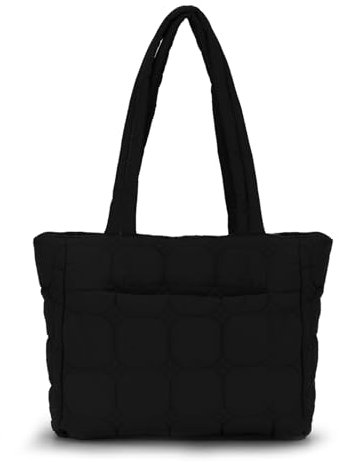 Fecialy Tragetasche für Damen, gesteppte Tragetasche mit Reißverschluss, Puffer Arbeitstasche Umhängetasche leichte Polsterung Handtasche