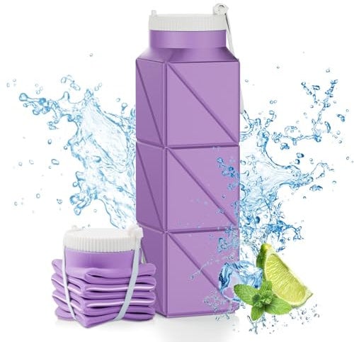 Popdigito Tapa a prueba de fugas con popote para botellas de agua plegables para botellas de agua plegables de 20.6 onzas, botellas de viaje, gimnasio, camping, senderismo (versión de tapa de boquilla