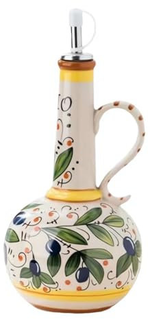 Botella dispensadora de aceite de oliva de cerámica de 652.0 g, vinagrera decorativa pintada a mano con boquilla de acero inoxidable para aceites, salsas, vinagre, ollas de aceite de cocina y vinagre