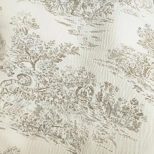 Tissu Toile de Jouy Sable Oeko-Tex® - au Mètre - Largeur 140cm Pour Tentures Murales Rideaux Tapisseries de Canapés