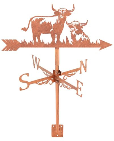 SUPERDANT Wetterhahn Mit Hochlandrindern Wetterfahne Für Rinder Aus Metall Schuppen Weather Vane Mit Tiermotiv Wetterfahnen Den Garten Dekor Für Bauernhaus Garten Außenbereich Hof Dach Dekor