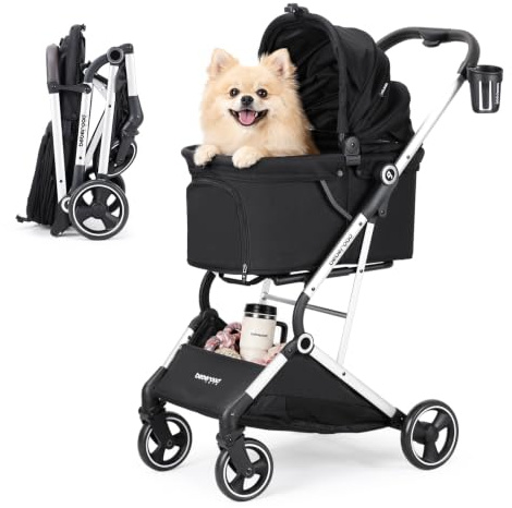 T4 Trottinette pliable pour chiens et chats de petite et moyenne taille, noire