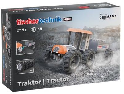 fischertechnik Tractor 576107 – pädagogisches Konstruktionsspielzeug, Traktor mit Anhänger, Bausatz für Kinder ab 7 Jahren, orange