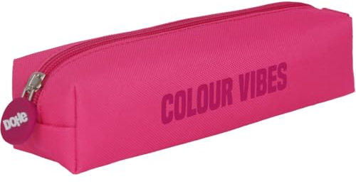 DOHE - Einfaches Federmäppchen für die Schule - 1 Fach, rechteckiges Mehrzweck-Federmäppchen, 21 x 6 x 6 cm, Reißverschluss, aus strapazierfähigem Polyester - Colour Vibes Pink