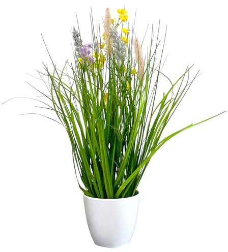 naninoa Kunstblumen, Frühlingsmix Groß, Osterblumen, Frühlingsblumen im weißen Topf. ca. 46cm BUNT