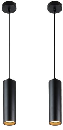 Alpinaluz Lámpara Colgante Tubular de Aluminio para Techo, Diseño Moderno y Minimalista de 20 cm con Casquillo GU10 y Cable Textil de 120 cm (Pack de 2 Negro)