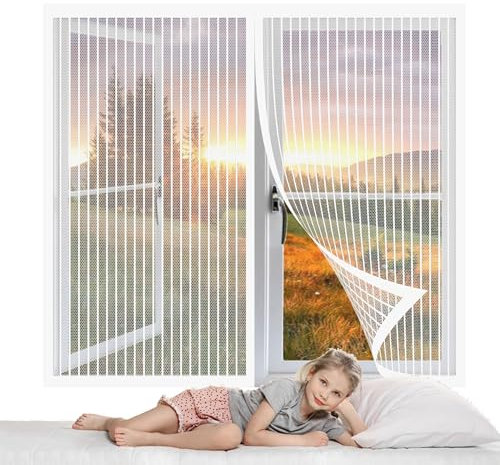 Mosquitera Ventana Corredera 72 x 72 cm sin Taladrar Mosquitera Cortina Puerta Magnetica Se Cierra Automáticamente para Marco de Ventanas, Blanco