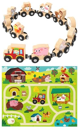 Holzeisenbahn Set - Kinder Holzeisenbahn Set | Bauernhof | Eisenbahn Set mit Zahlen | Vorschule Lernaktiviti | Vorschule Lernen Es Fahrzeug Spiel für Mädchen über 18 Monate