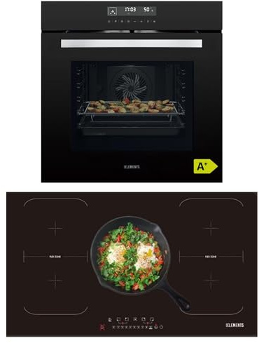 KB ELEMENTS Kit de cuisinière autonome | Four encastrable de 60 cm | Fonction Air Fry | Plaque à induction de 90 cm | Plaque de cuisson à induction avec deux zones flexibles | Grill | Air chaud | Aqua