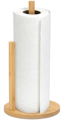 FALSKT Küchenrollenhalter Holz Stehend Papierrollenhalter mit Kippschutzarm | Küchenrollenständer Holz mit stabilem Holzfuß Kitchen Paper Towel Holder Organizer Küchenpapierhalter für Küchen, Badezimmer