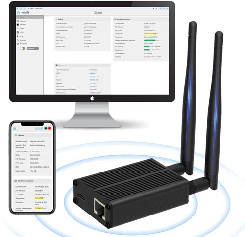 AVATTO Zigbee 3.0 Dongle Gateway für Home Assistant & Zigbee2MQTT – mit Ethernet, Wi-Fi und USB-Verbindung, ESP32 + CC2652P, Dual-Core 240 MHz, 16 MB Flash, unterstützt Erweiterung & Flashen