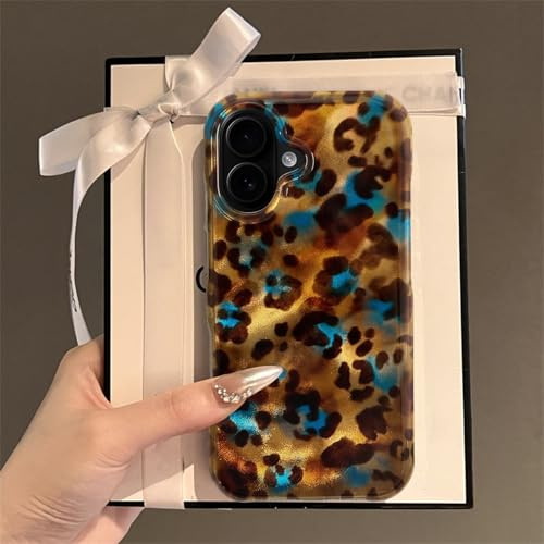 Reownest Kompatibel mit iPhone 17 Hülle, Süßes Blau-Braun Leopard Muster im Retro-Design, Weiche Glitzernde TPU Handyhülle Stoßfeste Schutzhülle für Mädchen Frauen –Amber