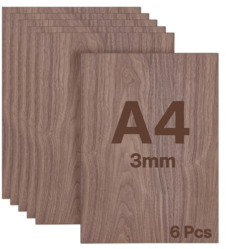 WISYOK Sperrholzplatte 3mm A4, 6pcs Walnuss Holzplatte, 300x210mm | Holzplatten zum Basteln, Zuschnitt nach Maß, Sperrholz für Lasercut, Laubsäge, Modellbau, Brandmalerei,CNC Router, Bemalen