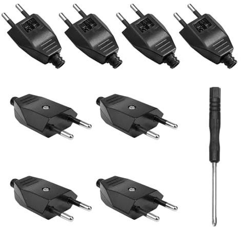 8 Piezas Clavija Enchufe Macho Plano, 250V 2.5A, Enchufe Plano Europeo Negro con Destornillador, Ideal para Cable de Alimentación, Enchufes Planos Modulares y Reparación, Diseño Seguro y Duradero