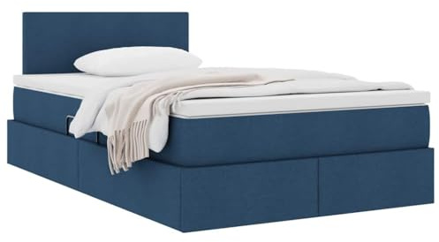 vidaXL Aufbewahrungsbett mit Matratze Blau 120 x 190 cm Holzwerkstoff, Rechteckiges modernes Schlafzimmer, hydraulisches Liftbett, Polyester-Kopfteil, platzsparende Möbel für cleveren Stauraum