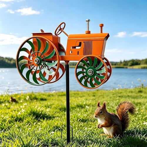 Vintage Traktor Windspiel,68cm Windrad Garten Metall 3D Windmühle, Windspiel Mit Metall Gartenpfahl, Einzigartige Und Magische Windmühle Gartens Wind Spinner, Für Garten, Rasen, Terrasse